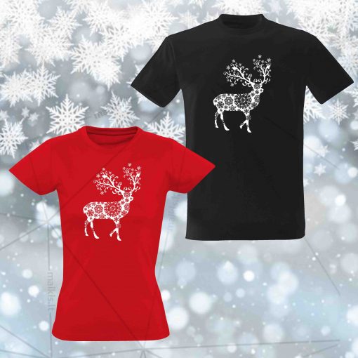 Kalėdiniai marškinėliai poroms Snowy Deer